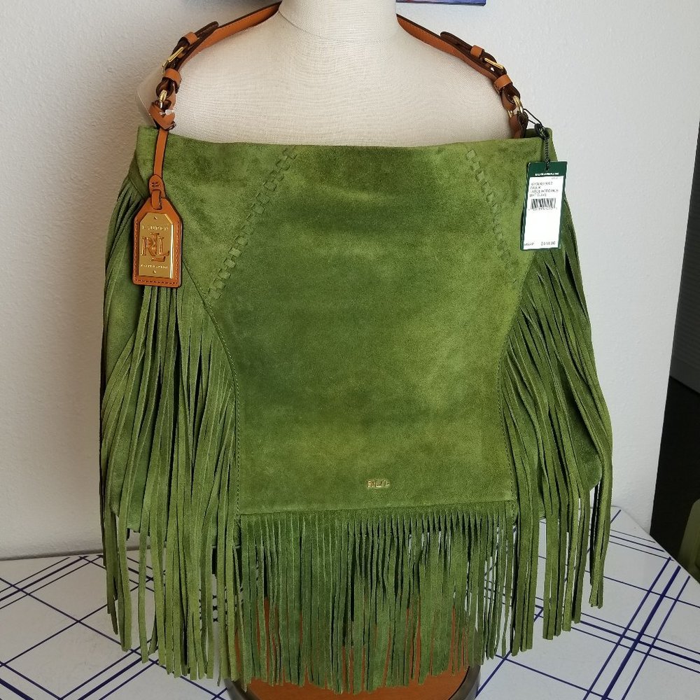 NWT Large Ralph Lauren Green Olive Faulk Hobo Bag